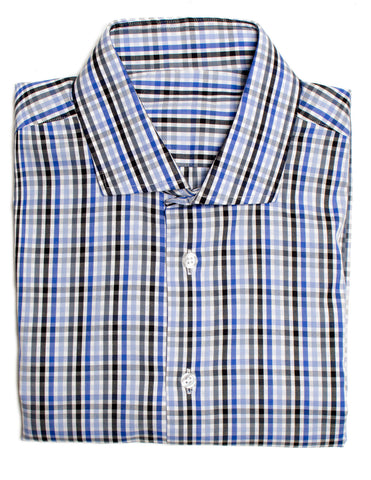 the "Macknyk" Black, Blue, and Grey Striped Shirt